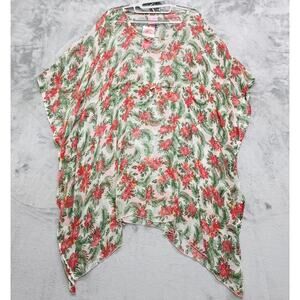 NEW Sunflower Swim Cover Women Free Size Red Green Floral Tie Waist Sheer Kimono